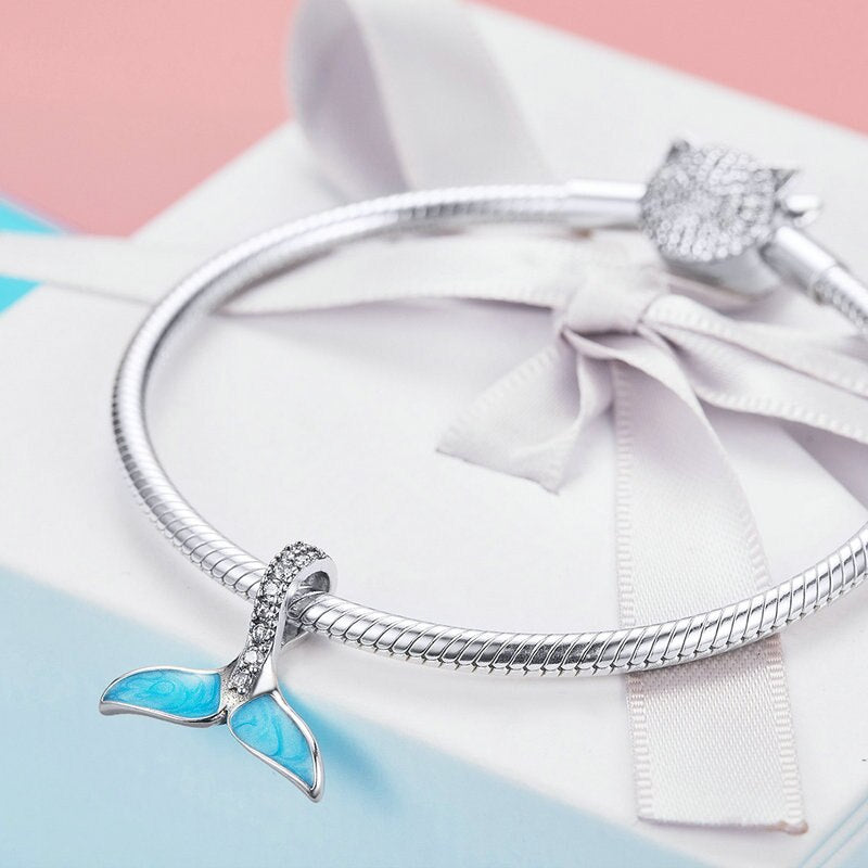 Sterling Silver 925 Sparkling Mermaid's Tail Blue Bracelet for Women