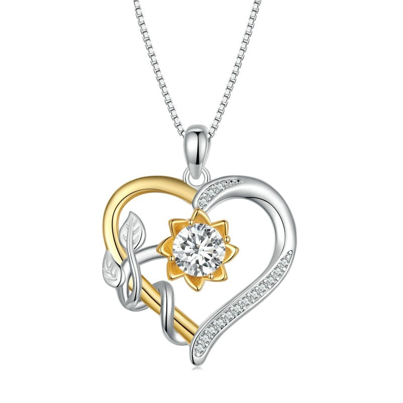 Real Moissanite Heart Shape Flower Pendant Necklace
