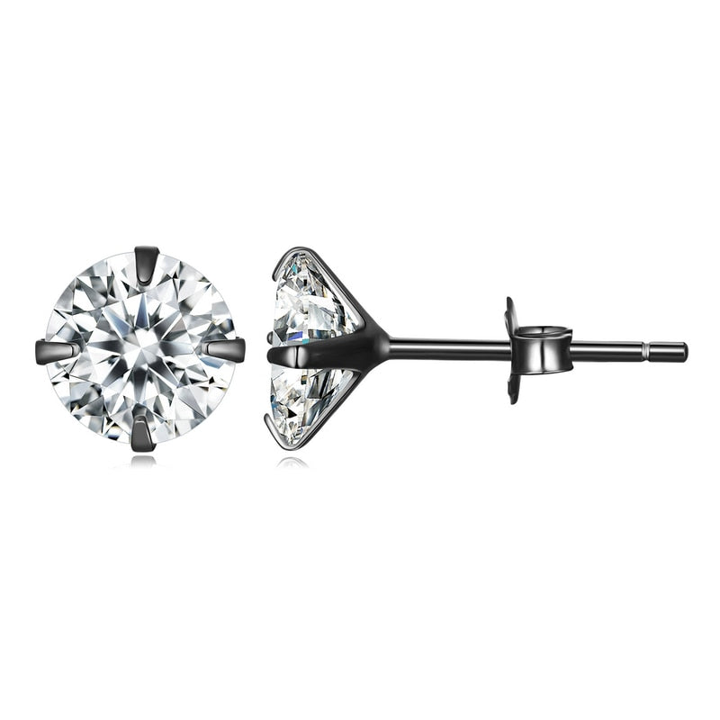 Stud Earrings 925 Sterling Silver Platinum Plated Round Cubic Zirconia