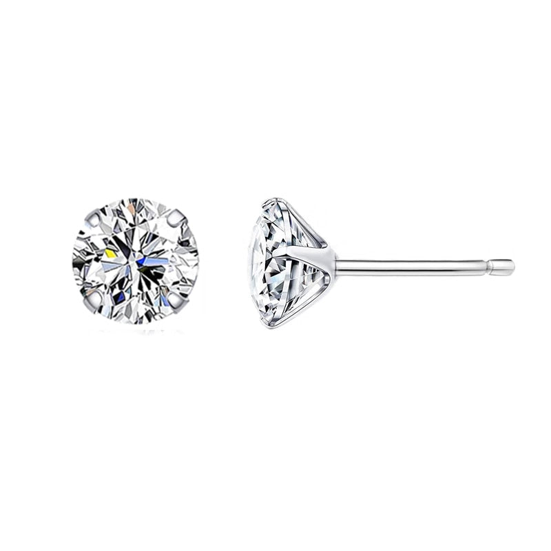 Stud Earrings 925 Sterling Silver Platinum Plated Round Cubic Zirconia